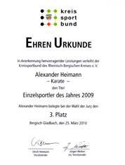 Ehrenurkunde Kreissportbund Platz 3