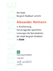 Sportplakette Bergisch Gladbach